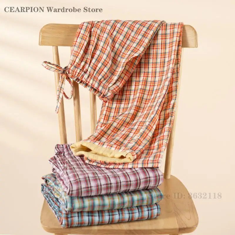 

Cotton Checkered Sleeping Pants Spring New Women's Sleepwear Homewear Sleep Bottoms Loose Casual Loungewear Pijama Trouser
