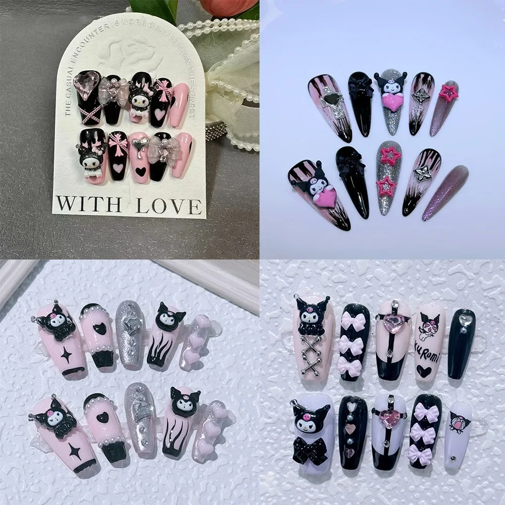 

Cute Kawaii Kuromi Y2K Cartoon Handwork Press-on Nails Love Bow Schoolgirl Accessory Decoration Fake Nails Friend Festivals Gift