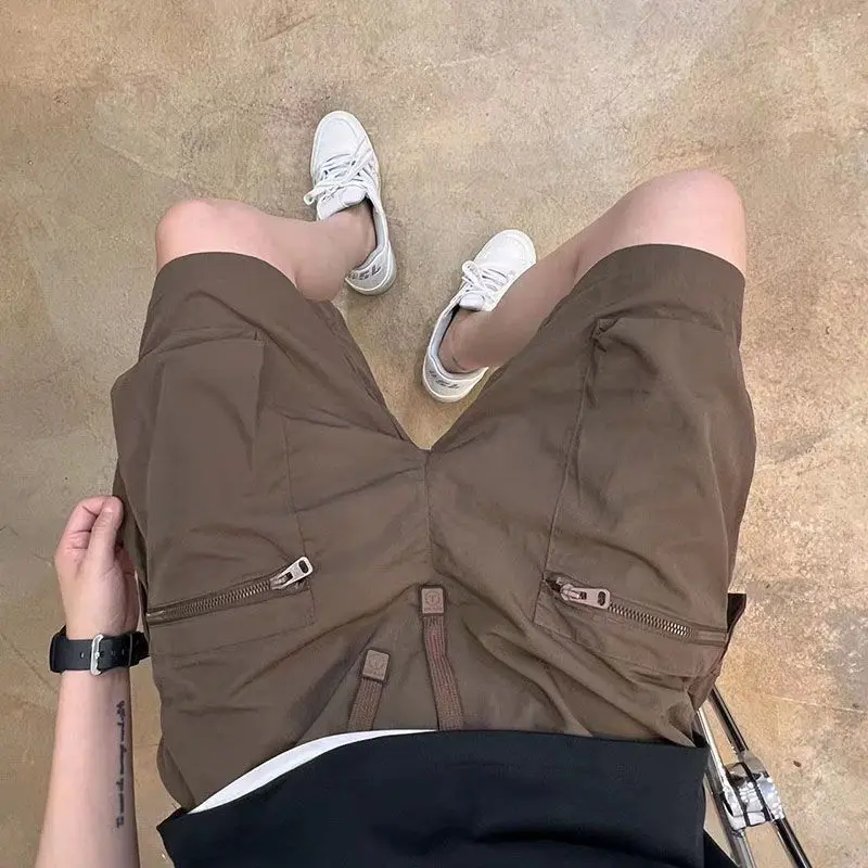 Summer New Men's Loose Street Casual Shorts Elastic Waist Solid Pockets Patchwork Trend Shorts Fashion High Street Men Clothing