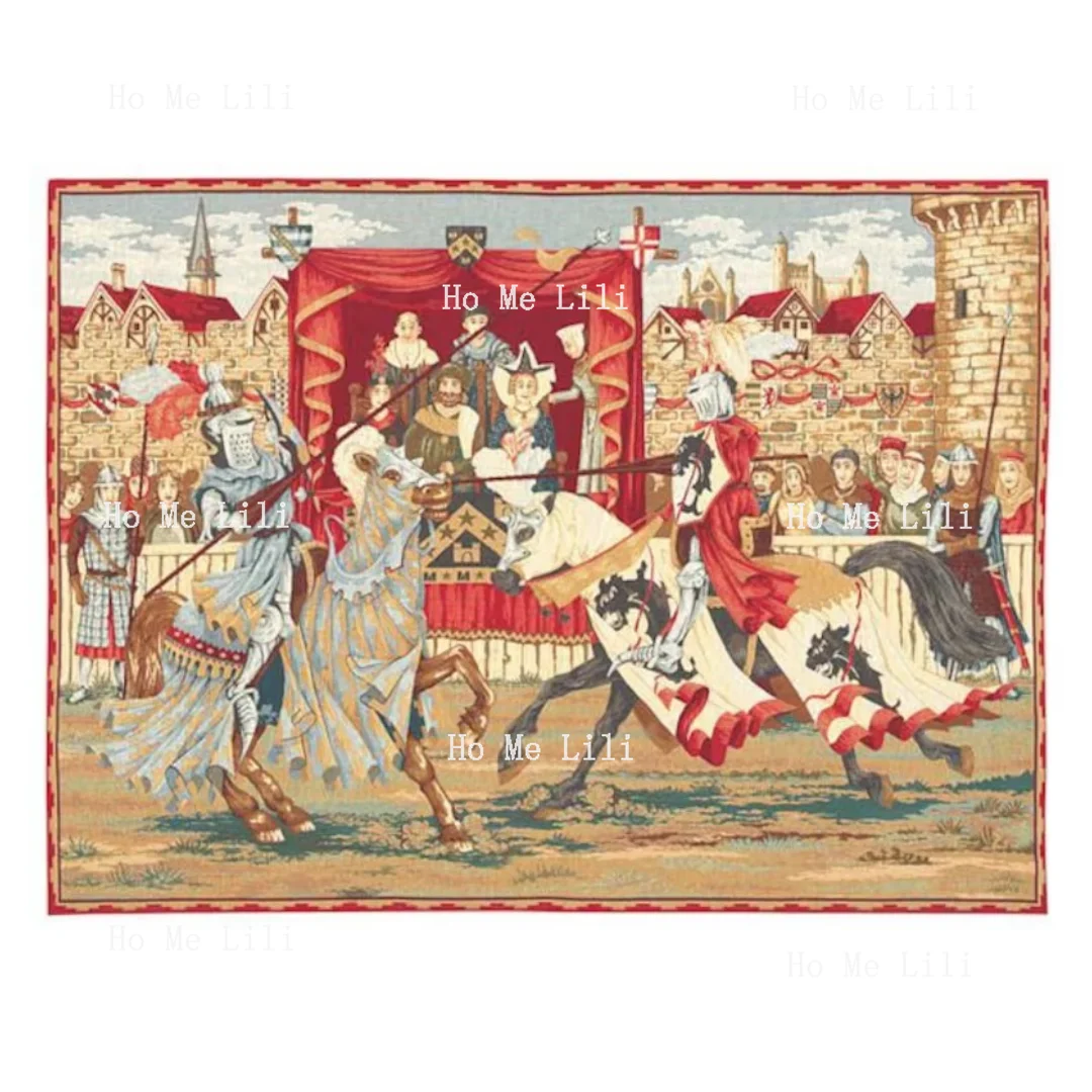 Belgian Gobelin Wall Tapestry Hanging Medieval Jousting Knights Tournament