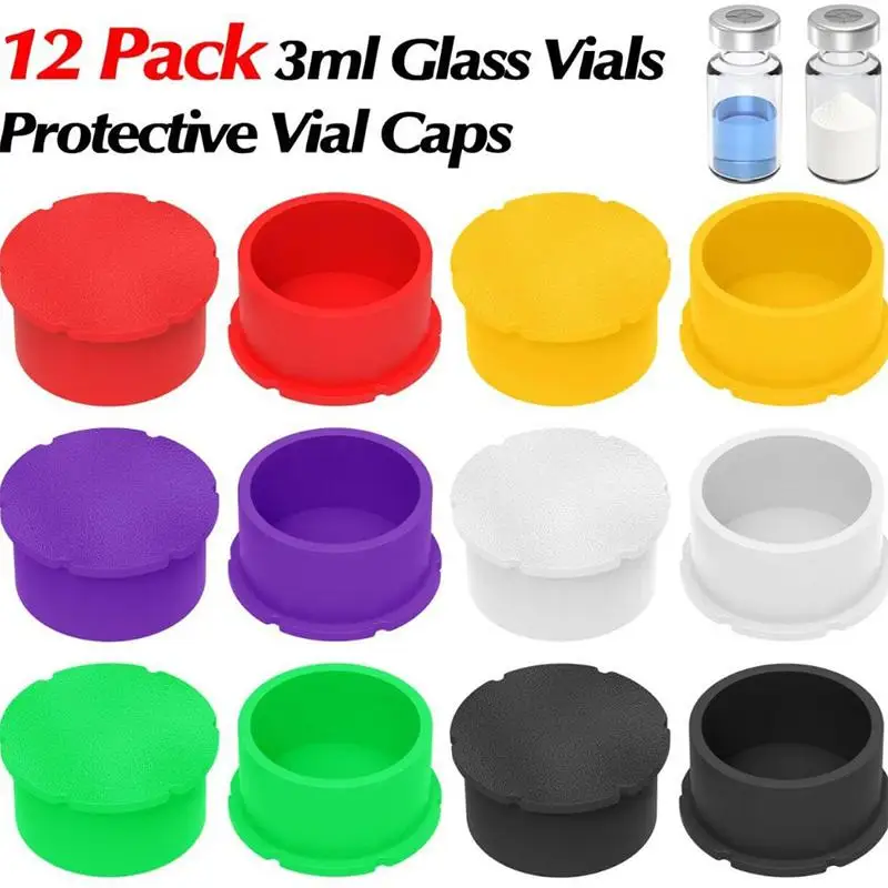 12Pcs 3/5ML Glass Vials Protective Vial Silicone Caps For Insulin Bottles Leak-Proof Dust-Resistant Lids Cover Flip Off Caps