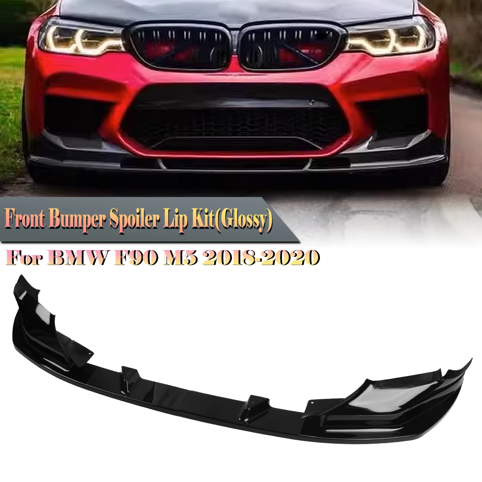For BMW F90 M5 Competition 2017 2018-2020 Front Bumper Spoiler Lip Carbon Fiber Look/Gloss Black Splitter Blade Body Protector