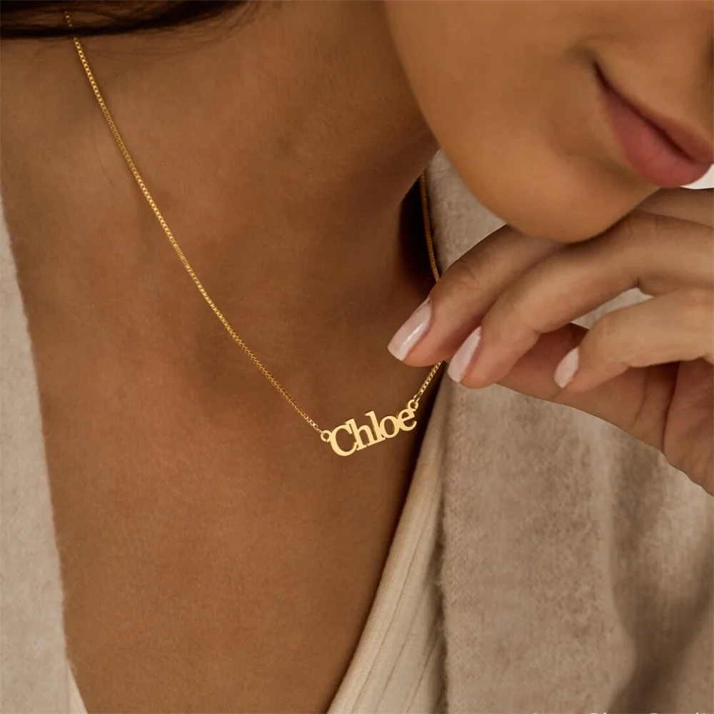 

Personalize Name Necklace with Box Chain Custom Name Necklace Handmade Stainless Steel Jewelry Special Birthday Gift for Mom