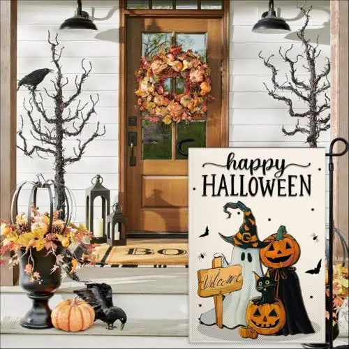 Happy Halloween Garden Flag 12X18 Double Sided Jack O Lantern Bat Garden F