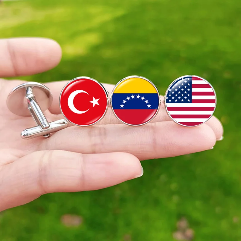 New National Flag Cufflinks 2024 France Paris Spain Venezuela Switzerland Serbia USA Portugal Norway Cuff Buttons Souvenir Gift