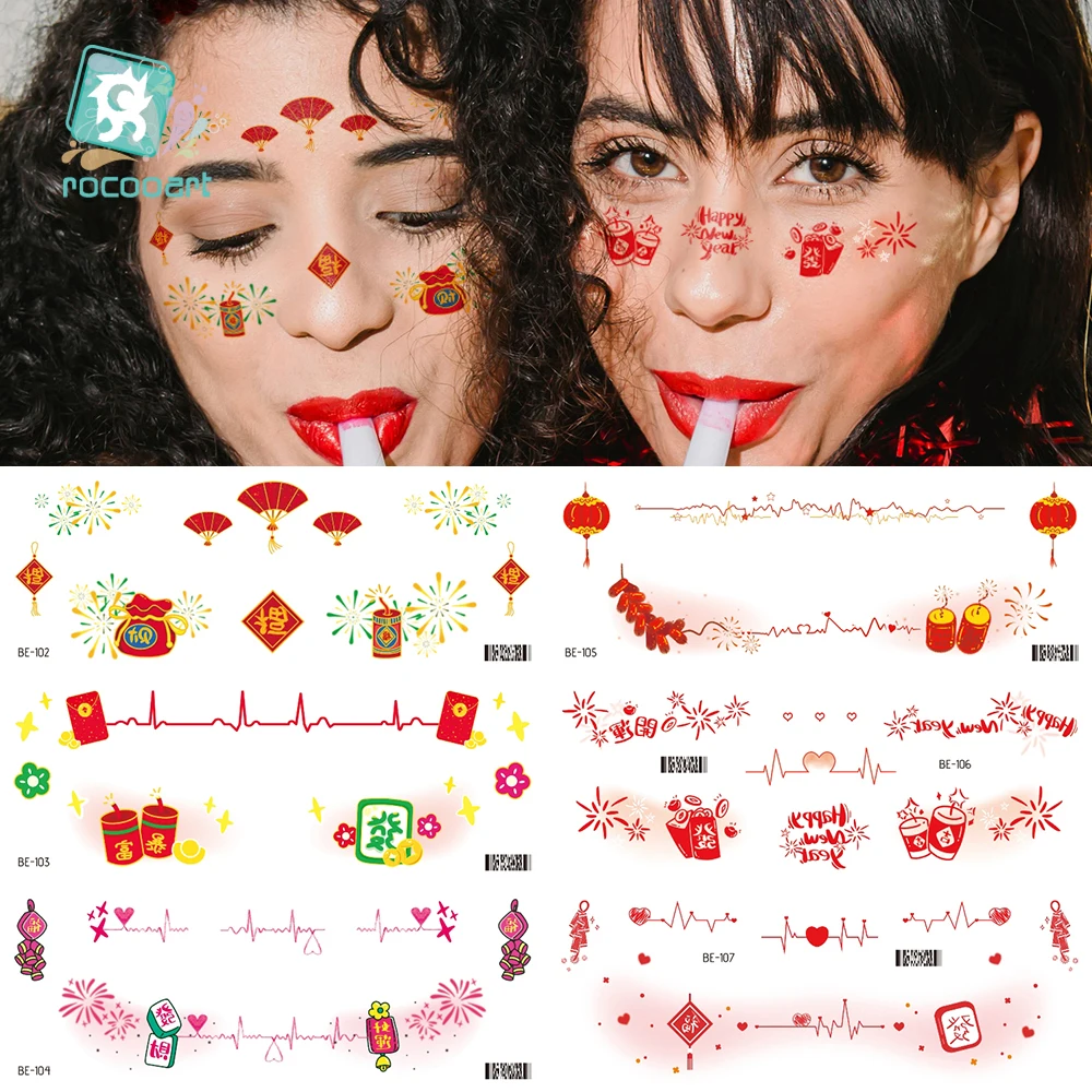 6pcs Latest Temporary Face Tattoo Sticker New Year Cute Face Painting Stickers Christmas Tree Waterproof Makeup Tattoo Stickers