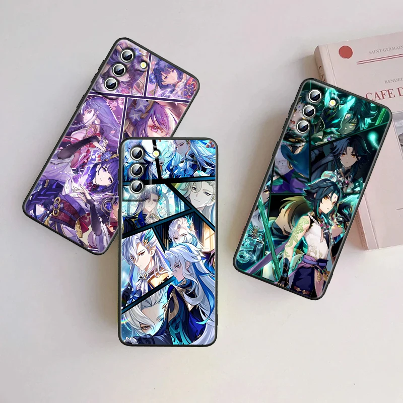 Genshin Impact Cartoon Fashion For Samsung Galaxy S24 S23 S22 S21 S20 FE S10 S10E Plus Ultra Pro Lite 5G Black Back Phone Case