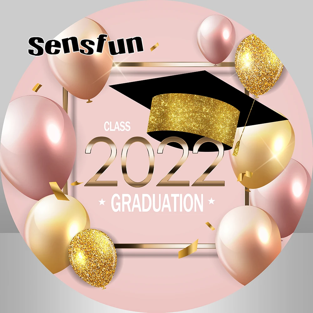 Congratulation Graduation 2022 Round Backdrop Kids Back To School Balloon Glitter Photographic Background Photography Banner