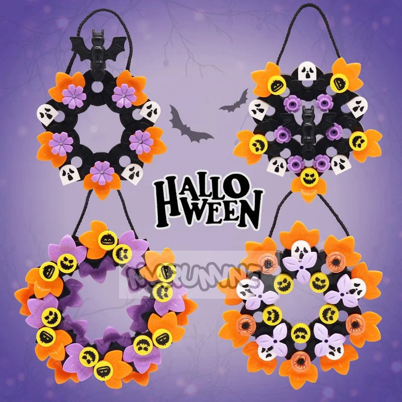 Marumine Halloween Building Blocks Set MOC Bricks Parts Accessories Wreaths Pendant Decoration with Printing Ghost Pumpkin