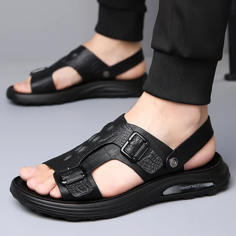 

Men's Leather Casual Sandals Summer Comfortable Open-Toe Sandals for Men Lightweight Durable Outdoor Walking Shoes