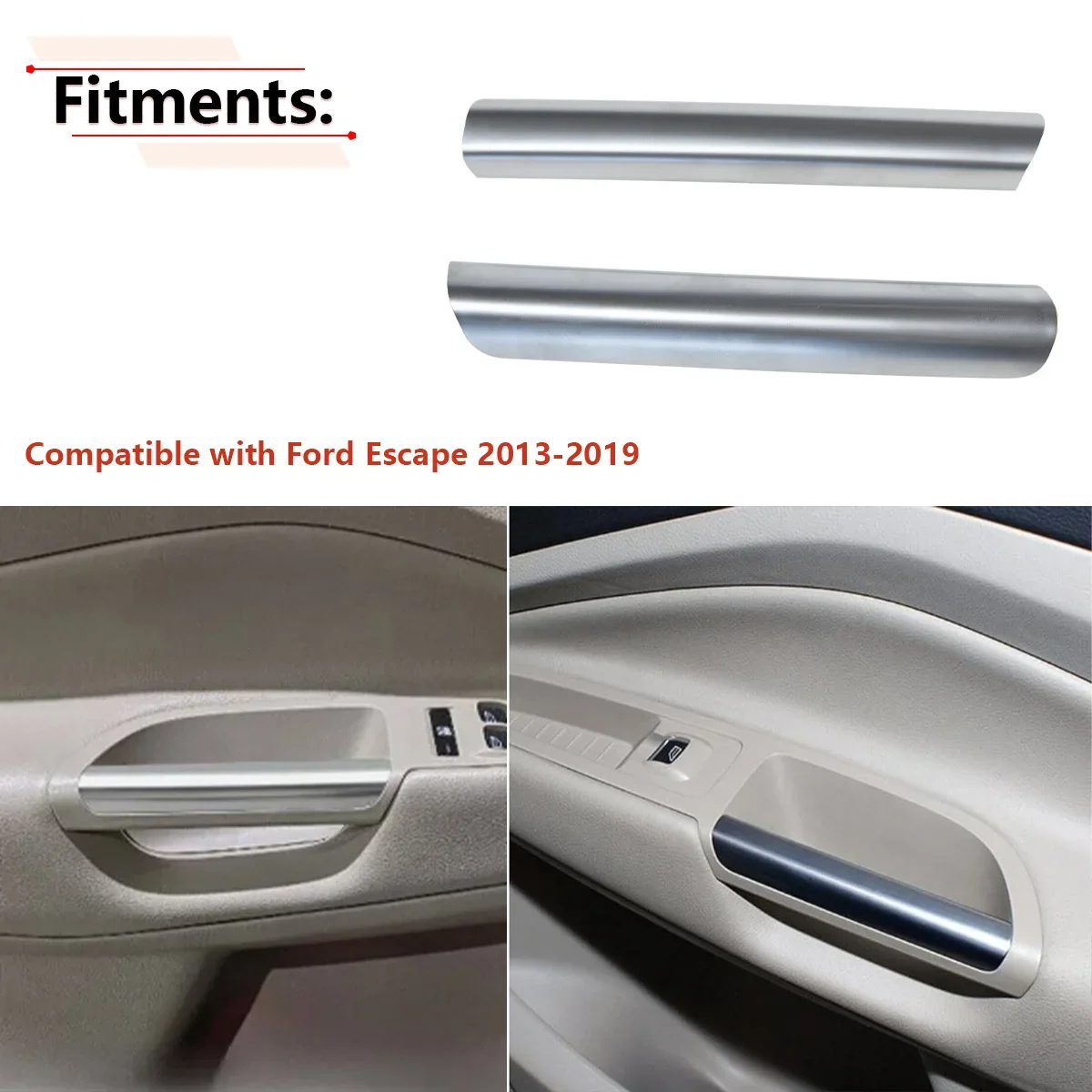 Front Left Right Interior Door Handle Grab Trim Molding Silver For Ford Escape 2013-2019 CJ5Z 7822620-AA CJ5Z 7822621-BA