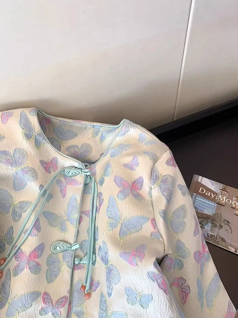 2025 Nieuwe Vrouwen Vlinder Gedrukt Patroon Chinese Tang Kostuum Jas, Vrouw Lente Losse Patchwork Jassen