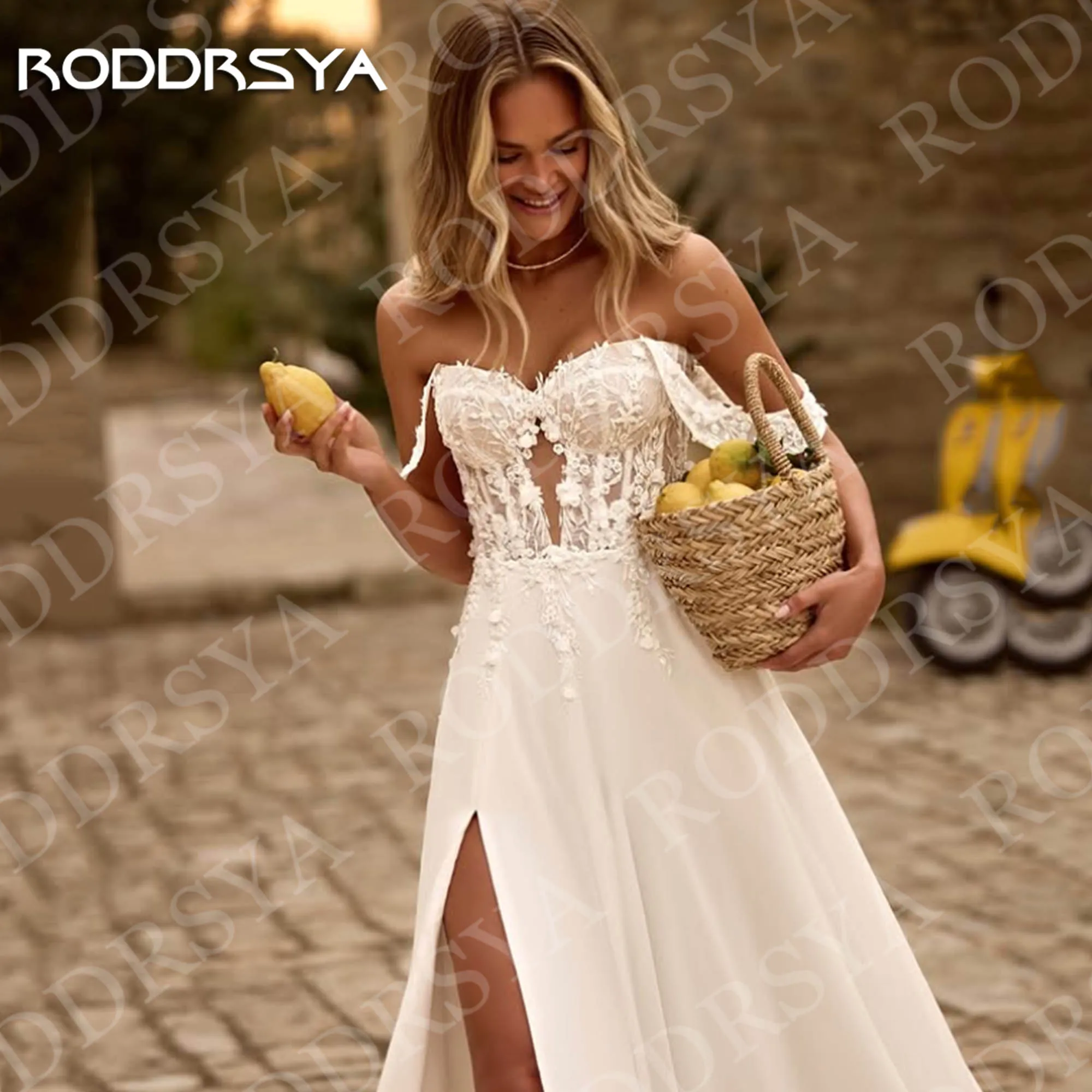 RODDRSYA فستان الزفاف البوهيمي البلد الدانتيل قبالة الكتف الجانب الشق فساتين زفاف الشاطئ الشيفون مخصصة فستان الزفاف البوهيمية البلد الدانتيل قبالة الكتف الجانب الشق شاطئ فساتين العروس شيفون مخصصة