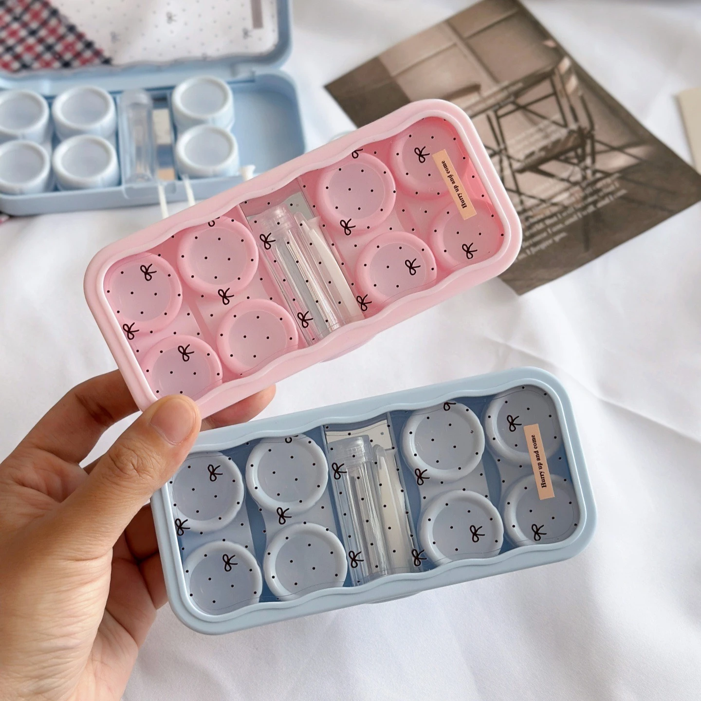 4 Pairs Large Contact Lens Storage Box Portable Travel Contact Lens Case for Makeup Beauty Pupil Box Tweezer Stick Container