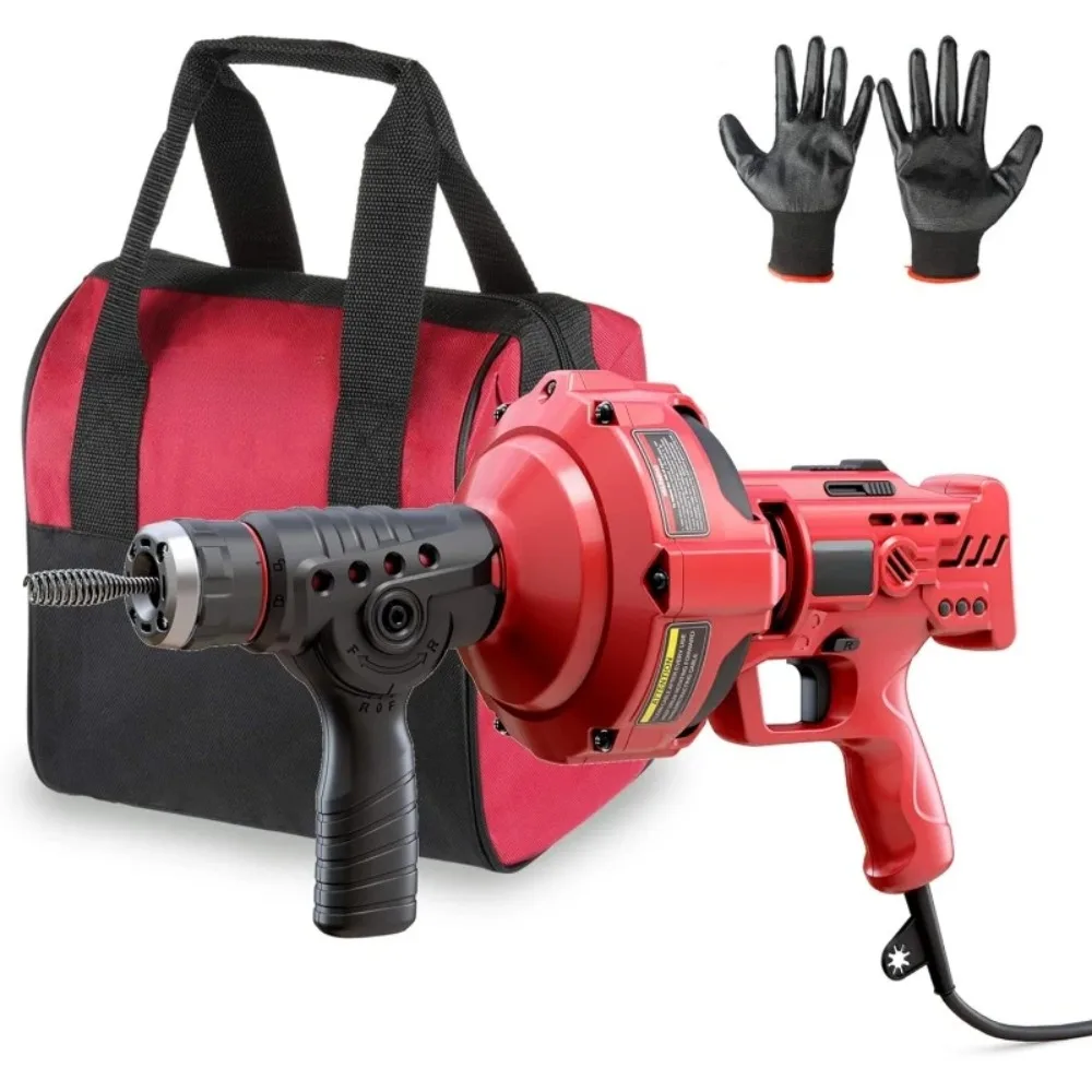 

120V Auto Feed Drain Auger,23 FT Drain Snake Suitable For 3/4"-2" Pipes For. Plumbers Snake Cleaner Include Glove,Cloth Bag