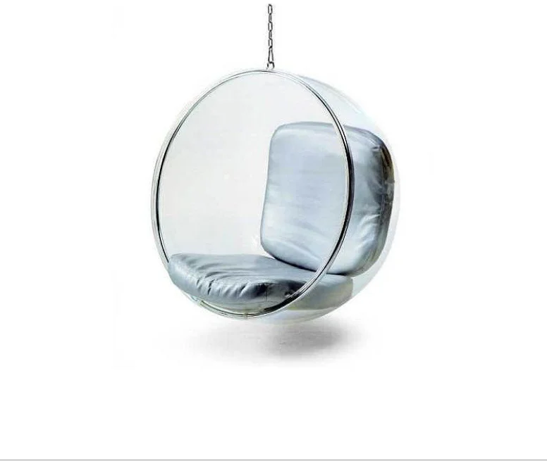 Chaise à bulles en acrylique transparent à la mode avec support, coussin rond en argent, haute qualité, imperméable, épais, simple, extérieur