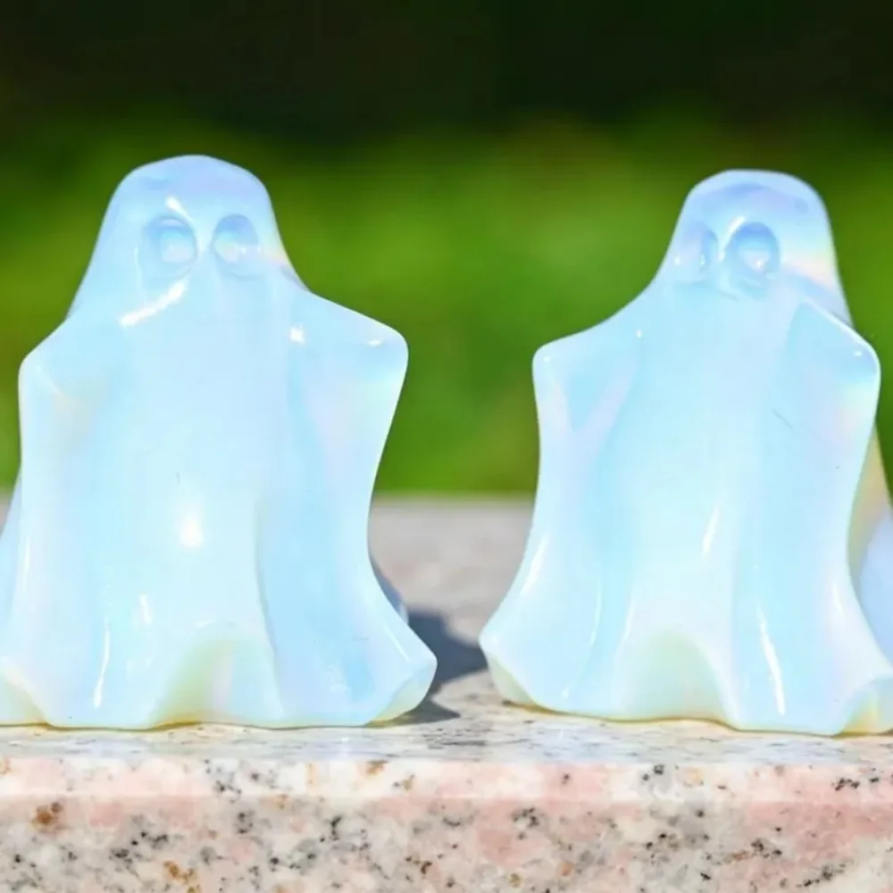 Hand Carved Opalite Ghost  Skull,,Quartz Ghost Ghost Sculpture,Mineral Specimen,Home Decor,Reiki Healing,Crystal Gifts & Home De view 6