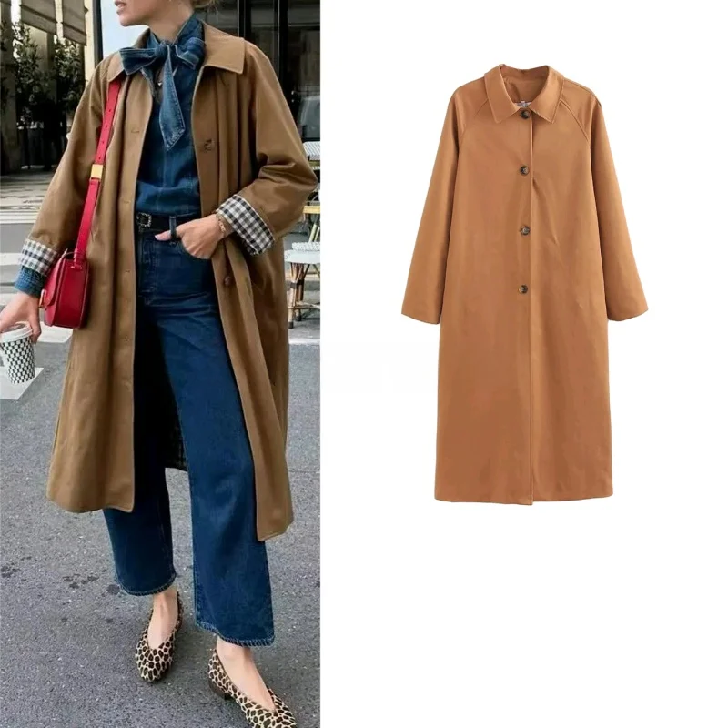 

Новое осеннее поступление, женское свободное длинное пальто с отложным воротником Briti Sle, однорядное пальто средней длины с несколькими бульями, Jaet