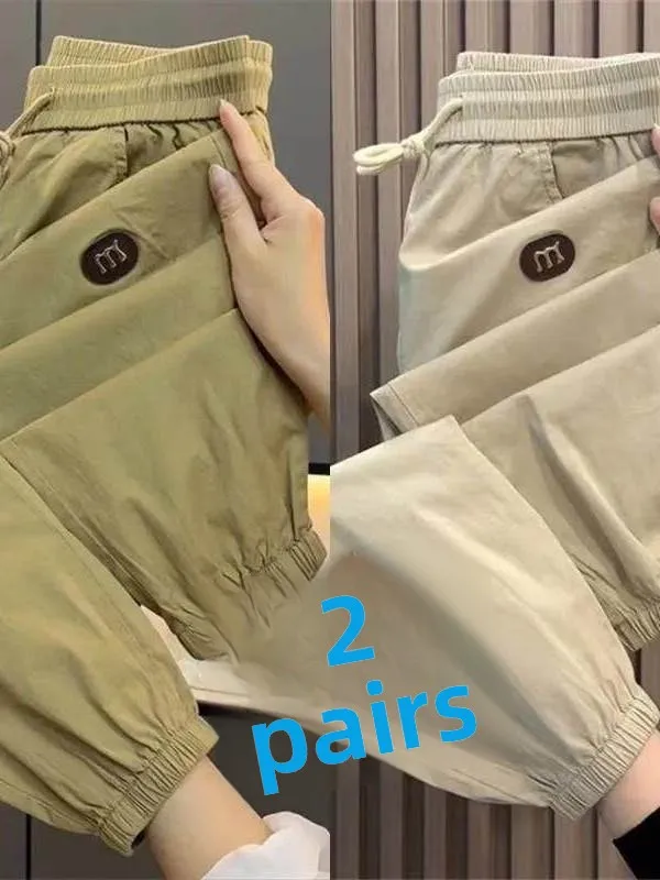 

Thin Summer Ice Silk Harem Pants Men's Casual Loose Nine Points Cuffed Leisure Trousers Youth Polyester Fiber Quick Dry