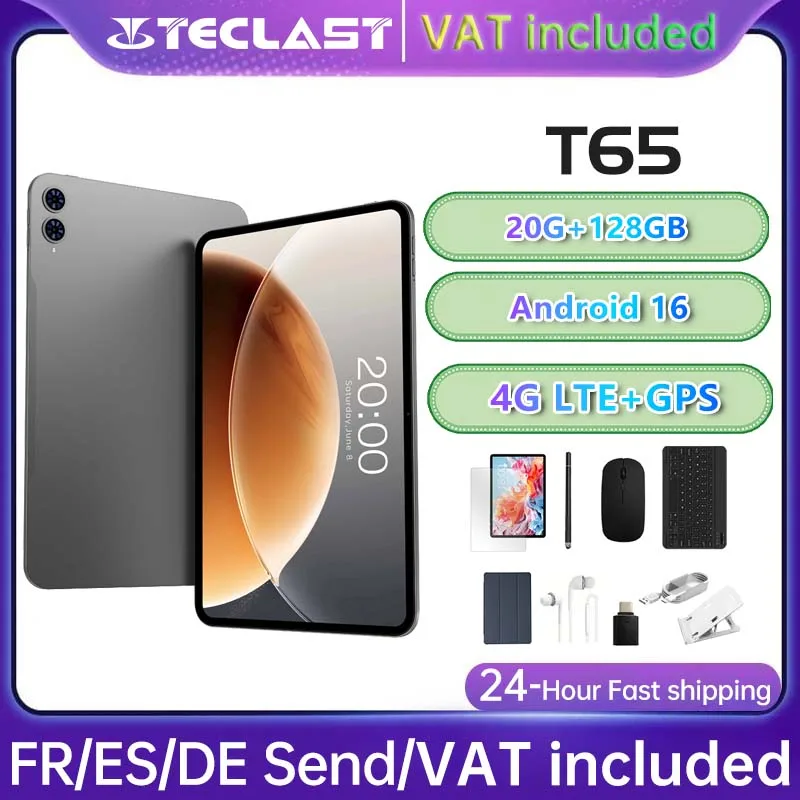T65 Tablet Android 16 13,4 Zoll 1920x1200 120Hz Display T7280 8-Kern 26GB RAM (6GB+20GB) 128GB ROM 4G GPS 8000mAh Type-C 5MP Teclast