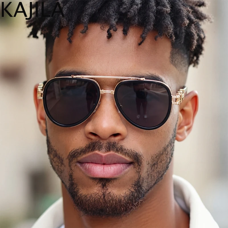 Oversized Square Polarized Sunglasses Men 2026 Luxury Brand Oval Metal Frame Steampunk Sun Glasses For Male Night Vision Eyewear