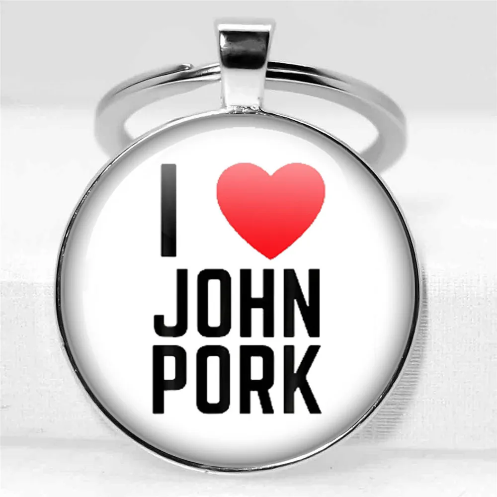 John Pork is Calling Answer Call Phone Humor Funny Pig Lover Graphic Meme Glass Cabochon Fashion 30MM Keychain Jewelry Gifts