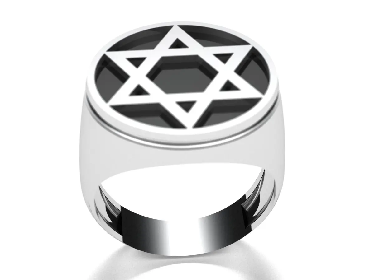 Silver David Star Ring Black Background Immediate Delivery