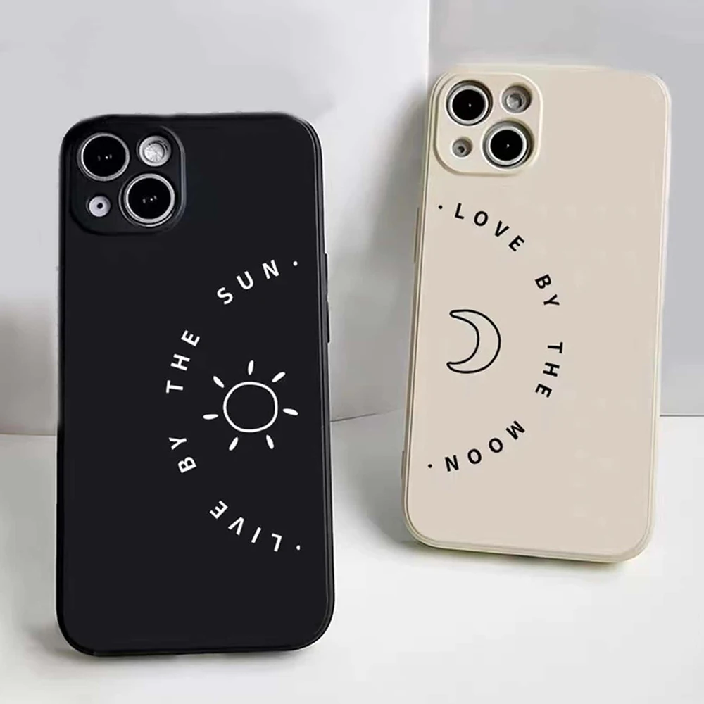 Simple Sun Moon Couple Phone Case For iPhone 15 14 13 12 11 Pro Max Mini XS X XR SE 7 8 Plus Cover Love Paired Silicone Fundas