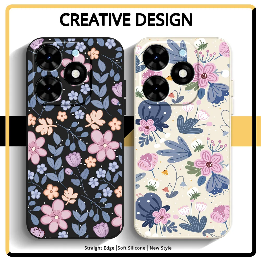 Case For Tecno Spark Go 2024 2023 2022 Spark 10C 20C 8C Pova 5 Pro Pop 7 8 Pro Phone Case Cover Shockproof Soft Silicone Flower