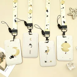 Cute Little Black Cat Cartoon Card Cover Bus Card Access Card Badge Holder Long Rope Neck Strap Lanyard Badge Protective Sleeve