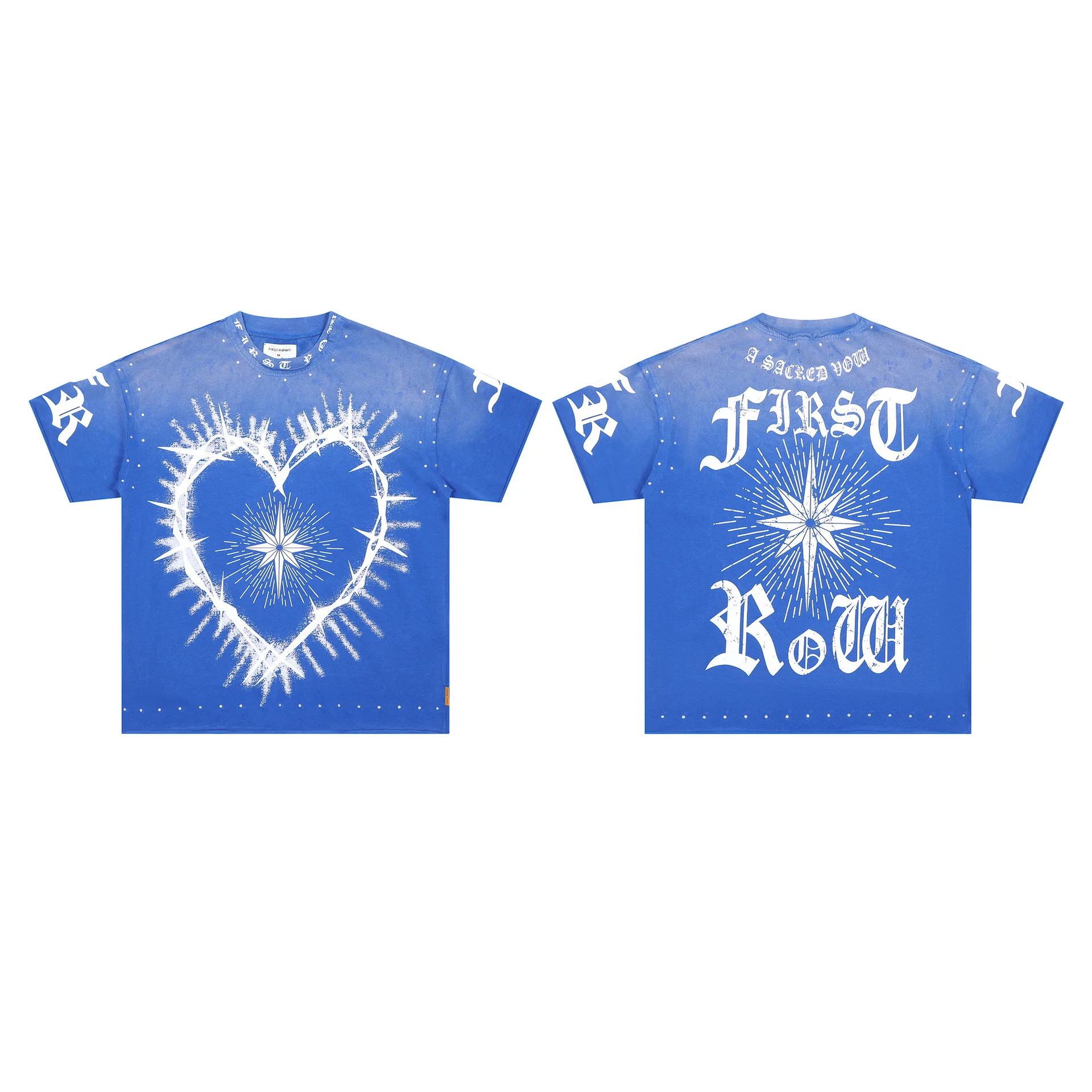 First Row A Sacred Vow Heart Limited Edition Beaded Leather American Style Printed Short-Sleeved T-Shirt for Men and Women