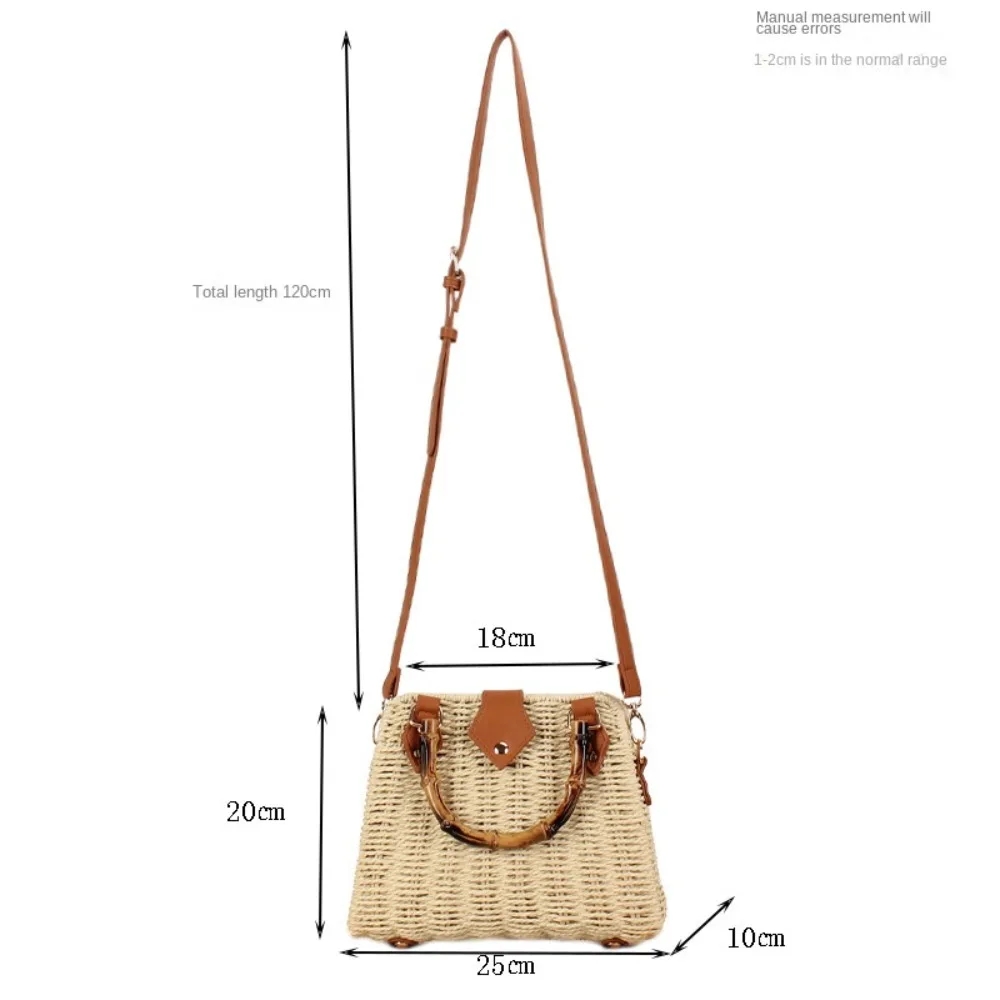 Elegant Vintage Bamboo Handle Rattan Straw Woven Bag Bohemian Crossbody Bag Outing Sling Bag Shoulder Bag