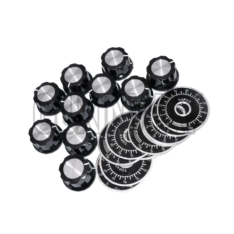 10 Set Potentiometer Knob Kit MF-A03 Dial Knob + MF-A03 Bakelite Knob with Scale Plate Sheet Scale Digital
