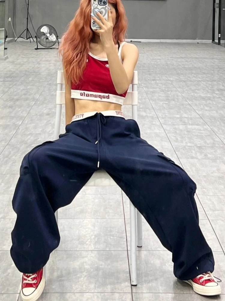 ADAgirl Y2k Baggy Cargo Pants Woman Sports Wide Leg Sweatpants Hip Hop Korean Fashion Vintage Embroidery Bottoms High Street