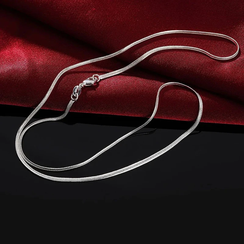 16-30inches 925 Sterling Silver Necklace 2MM Charms Wedding Party Flat Snake Chain Cute for Women Men Fashion Fit Pendant