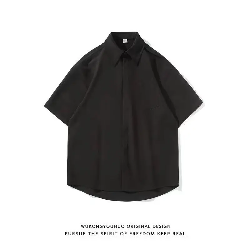 Mr. WH Summer New Style Boyish Shirt Men's Fashion Urban Loose Fit Short Sleeve Inner Wear Cool Casual Short Coat White