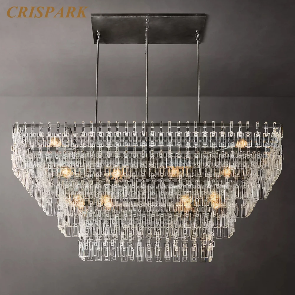 Marignan Rectangular Chandelier Modern Clear Glass Ceiling Chandelier Lamp Luxury LED Brass Pendant Lustre Light for Dining Room