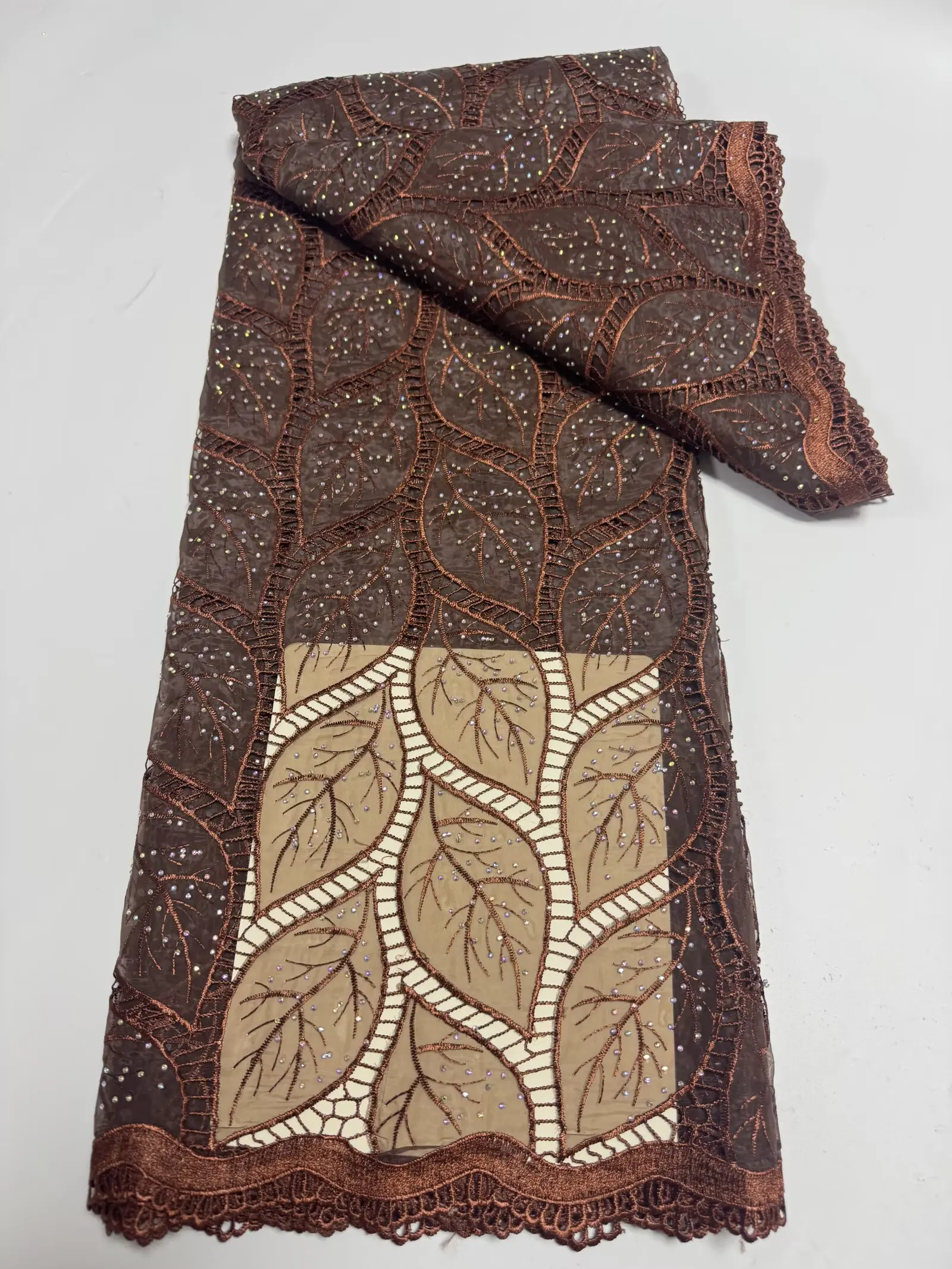 Laser Embroidery Nigerian Guipure Cord Lace Fabric 2025 High Quality Stones African Mesh Embroidery Lace Fabric Women Sewing
