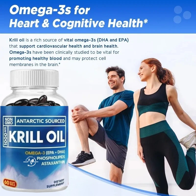 مكمل زيت كريل أنتاركتيكا 1000 ملغ |   زيت أوميجا 3 غني بـ EPA+DHA وأستازانتين وفوسفوليبيدز -60 كبسولة هلامية