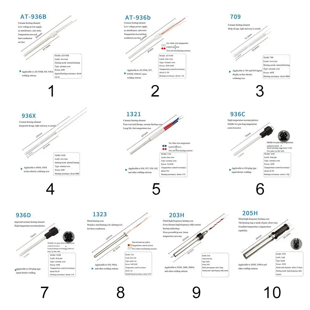 203H205H150W 936 Heating Element 1321 1323 Soldering Iron Ceramic Heater Core 4-wire Adapter Heating Tool Solder Iron