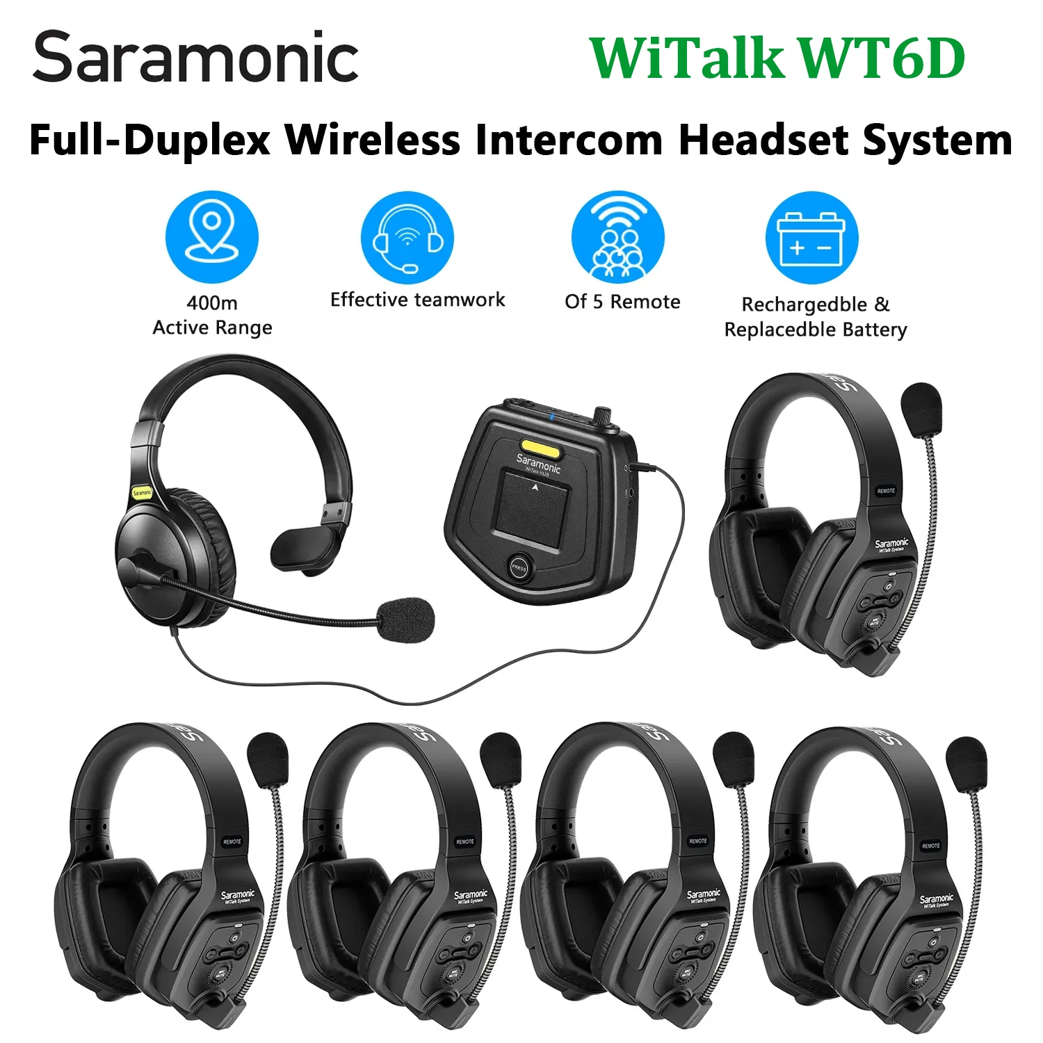 

Saramonic WiTalk WT6D Full Duplex Communication Wireless Intercom Headset System Marine Boat Football Coaching Events Microphone