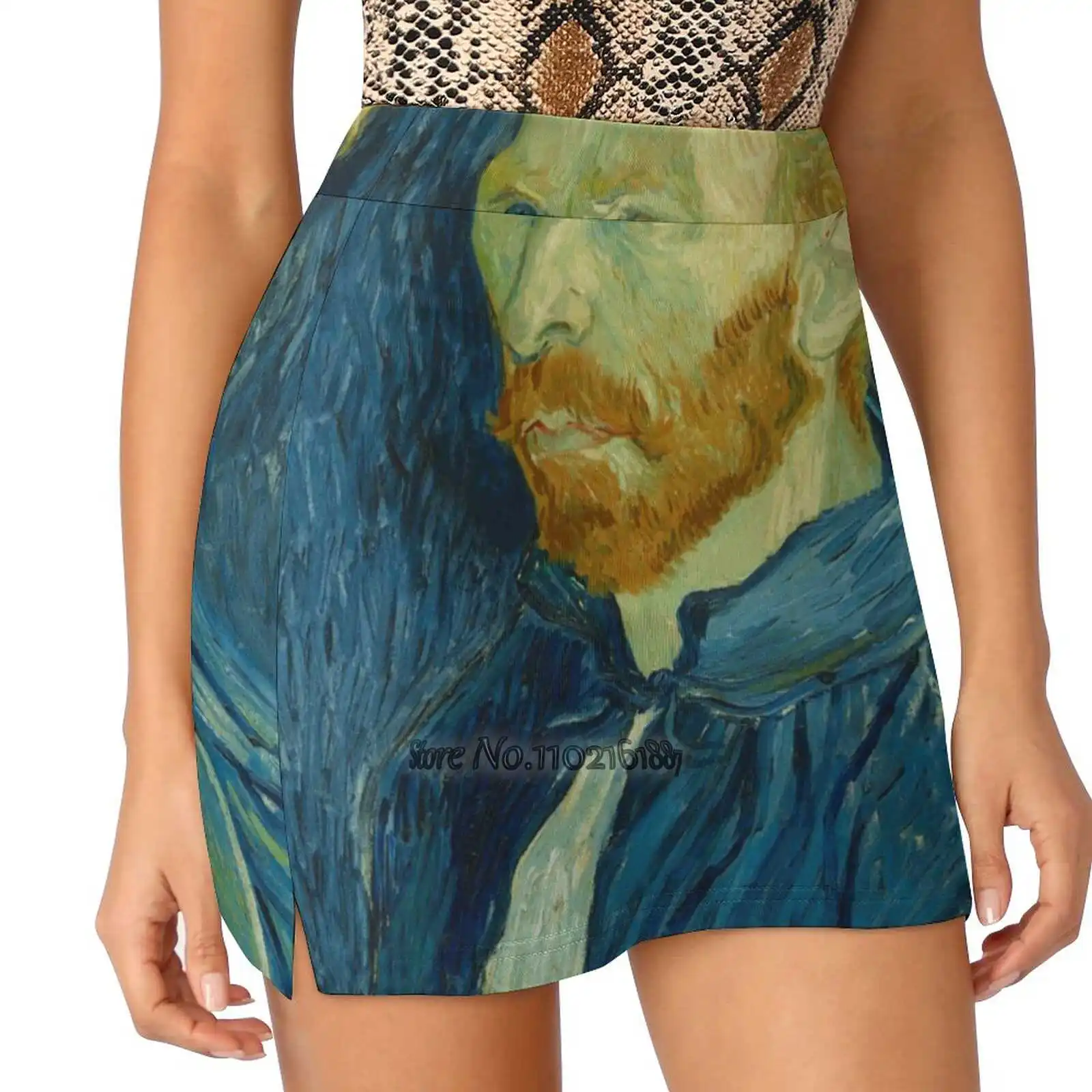 Vincent Van Gogh Self Portrait Fake Two-Piece Hakama Skirt Women Pencil Skirts Workout Sports Mini Skirt Vincent Van Gogh