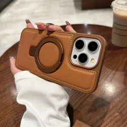 Magnetic Leather Holder Phone Case For Iphone 13 14 15 16 Pro Max Plus Holder Luxury Stand Phone Cover For IPHON 14 15 16 Promax
