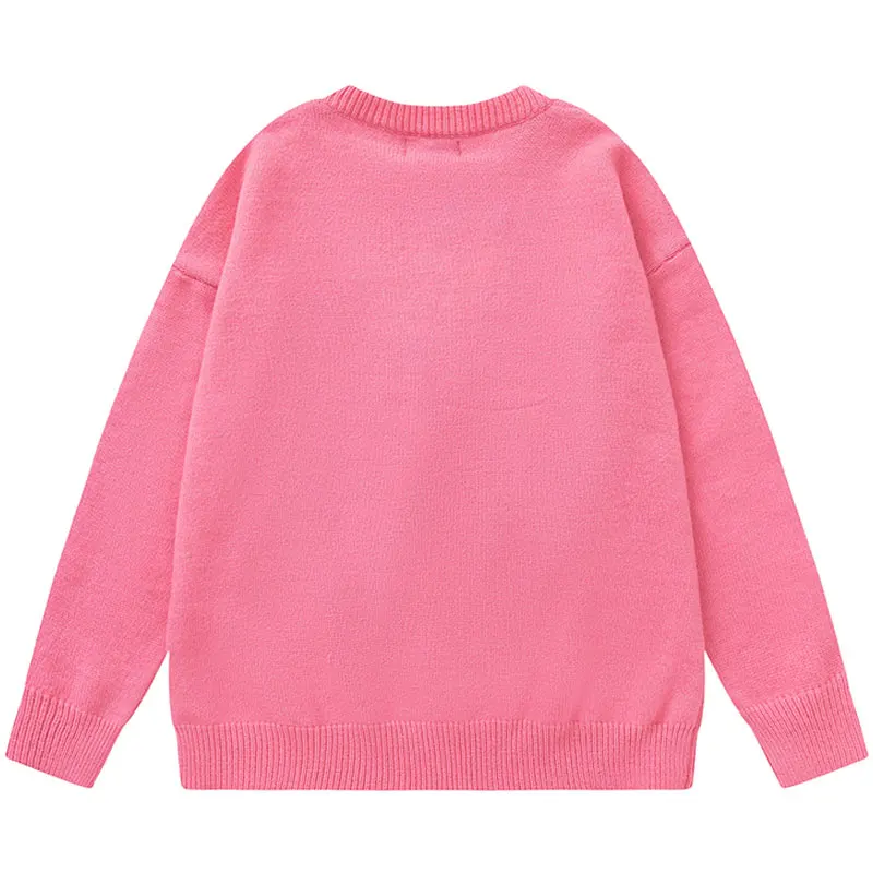 Harajuku Sweater Y2K Beads Knitted Bow Pullover Jumpers Streetwear Hip Hop Casual Baggy Long Sleeve Sweaters Pink Blue Black