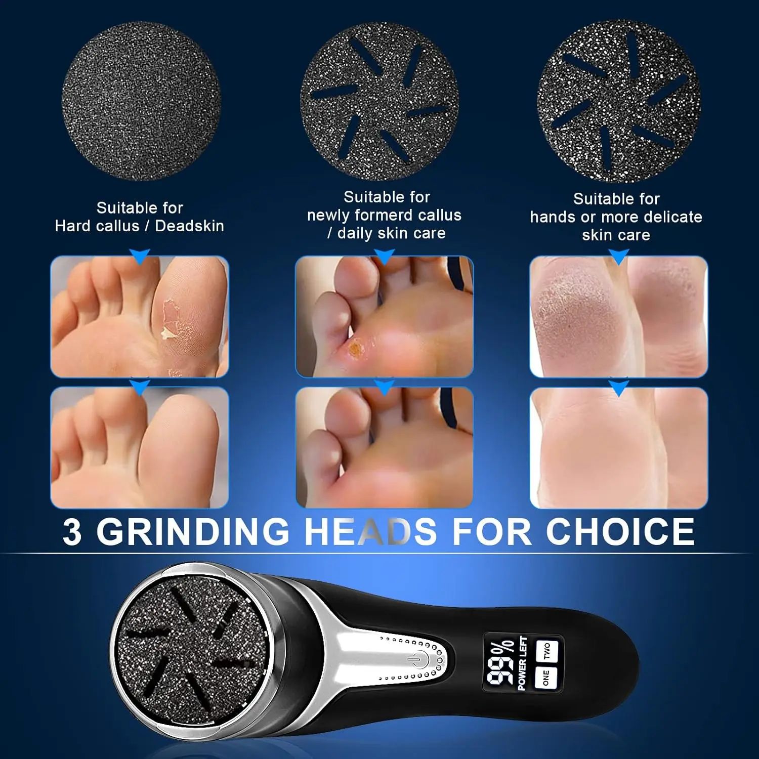 Electric Callus Remover for Feet with Vacuum,Rechargeable Waterproof Foot File for Foot Care Deadskin Remover with 3Heads&2Speed