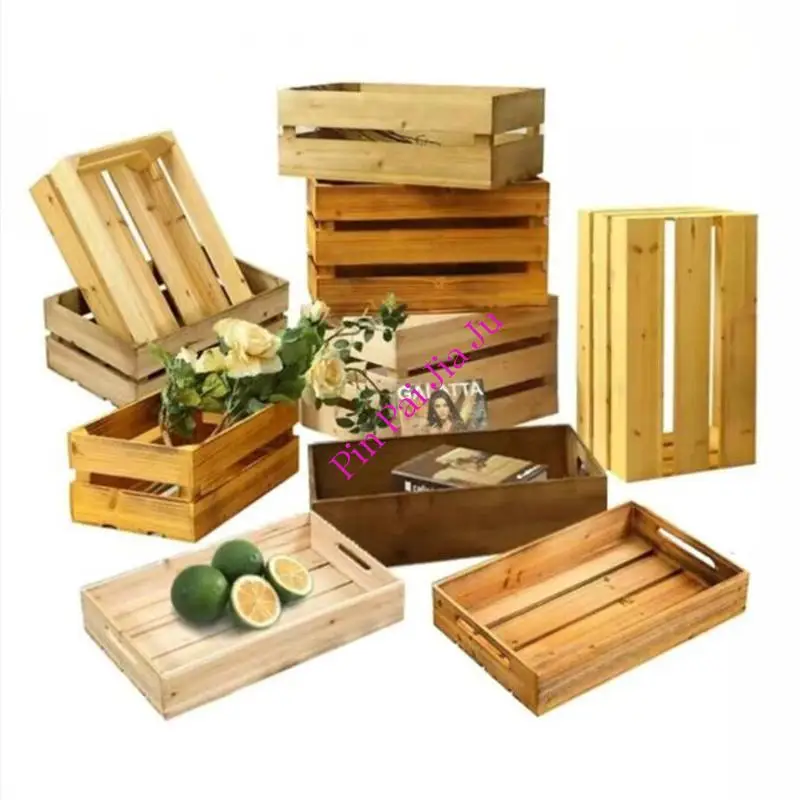 Supermarkt Wood Box Organizer Basket Cake Tray Market Fruit Storage Display Case Home Decoration