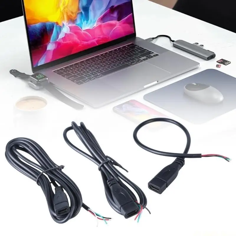 E56B Type C Female Port Power Supply Cord Charging Connector Line 4Pin USB C Repair Cable Welding Type Wire 25cm 1M 2M