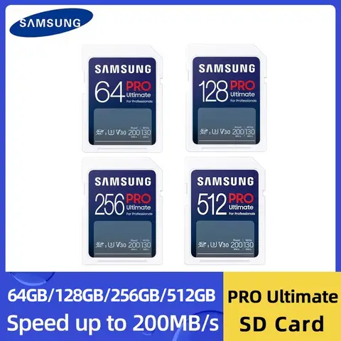Tarjeta SD SAMSUNG Pro Ultimate SDXC 64GB V30 tarjeta de memoria UHS-I 128GB 256GB lectura 200MB/s tarjeta SD C10 para ordenador portátil con cámara 4K