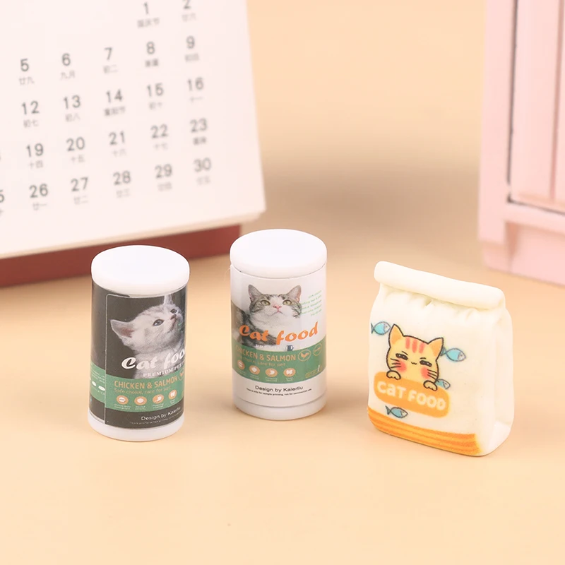 1/12 Dollhouse Miniature Cat Food With Plate Simulation Dolls House Toys Dollhouse Home Decoration Accessories