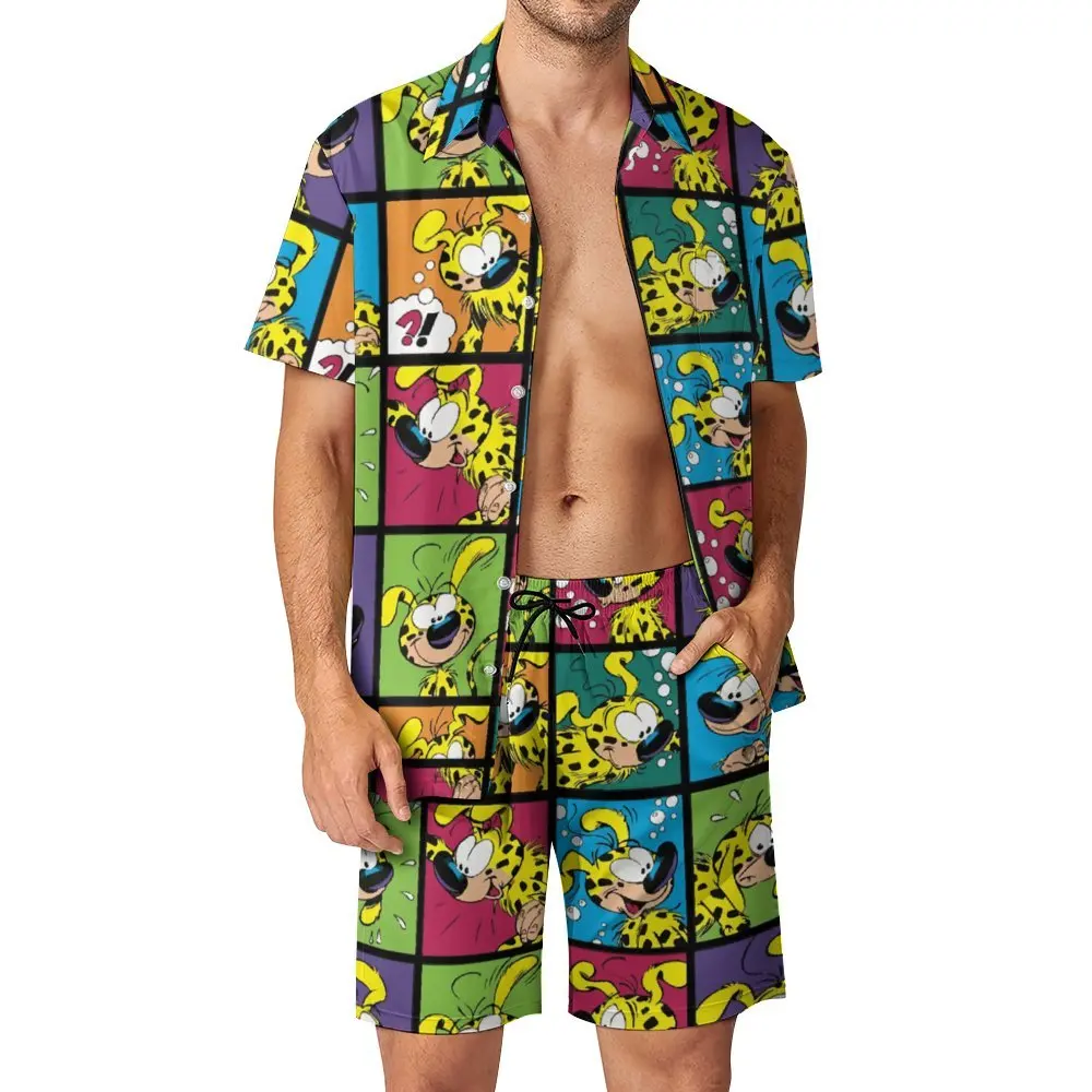 Marsupilami Squares A Line Dress For Sale Men's Beach Suit Novelty 2 Pieces Pantdress  top Quality  Beach USA Size